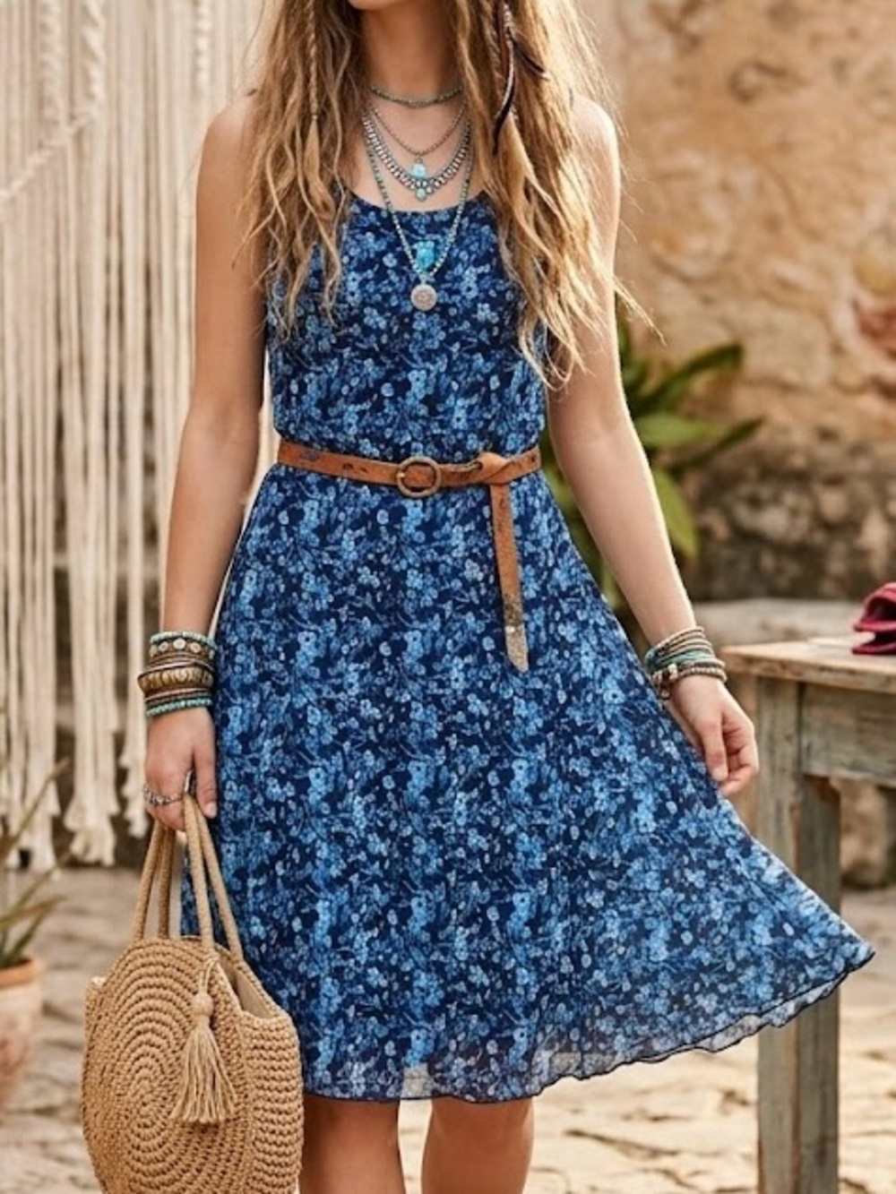 Jessica Blue Floral Sleeveless Dress Size 10 Cottagecore Boho Lightweight Breezy